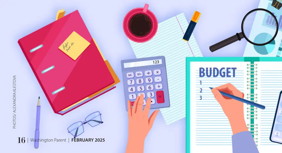 Illustration: desk with notebook, calculator, coffee and budget planner. Photos/Alexandra.Klestova