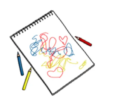 Notepad with crayon drawing illustration