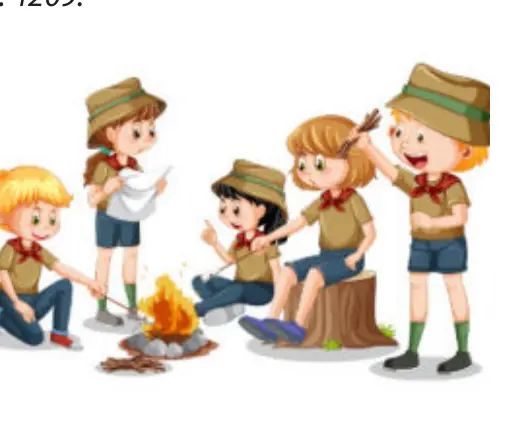 Campers around a campfire illustration