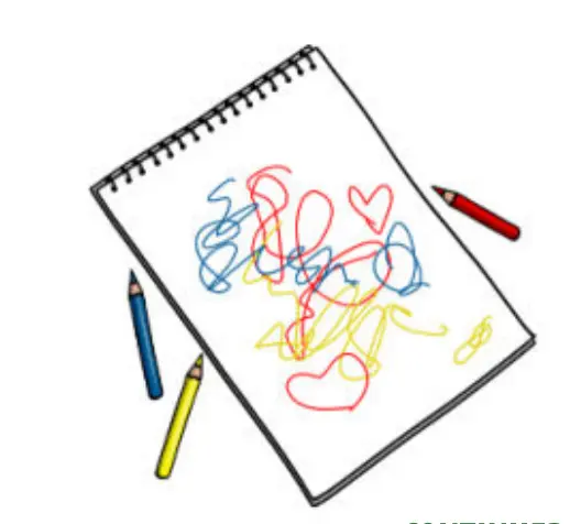 Notepad with crayon drawing illustration