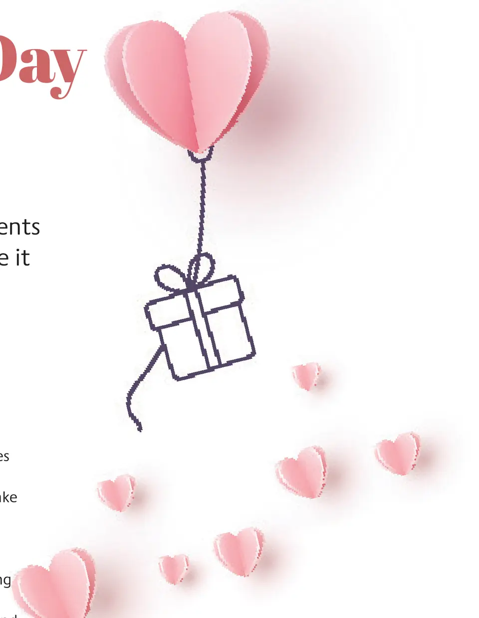 Illustration of heart balloons carrying a gift