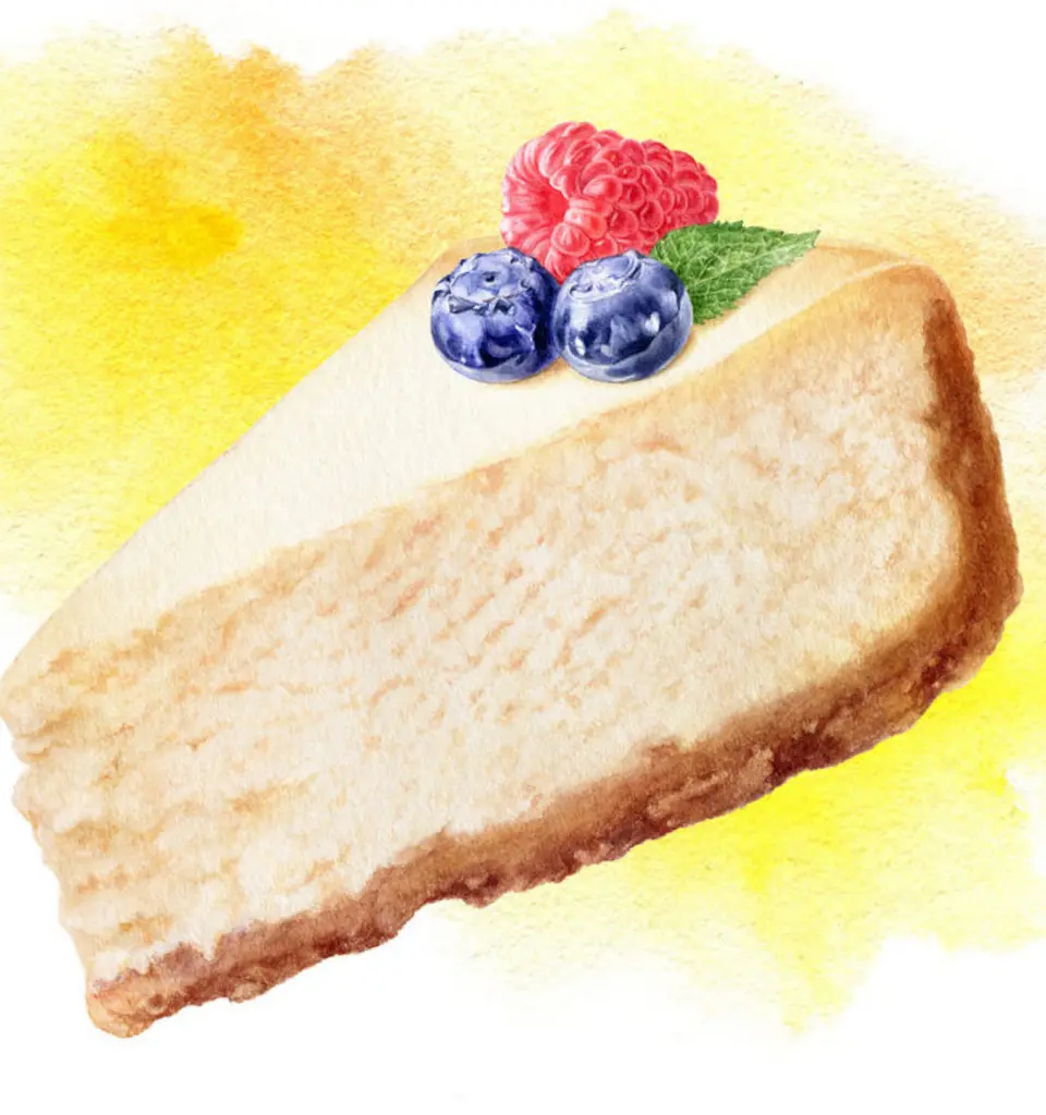 Illustration of a slice of cheesecake topped with berries