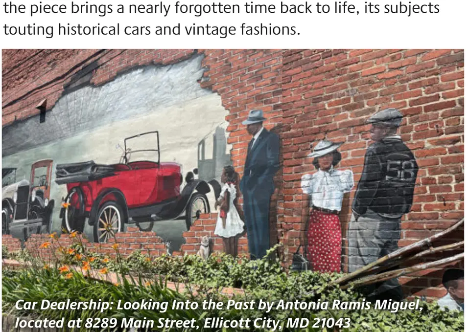 Car Dealership: Looking Into the Past by Antonia Ramis Miguel, located at 8289 Main Street, Ellicott City, MD 21043. Photo courtesy of Teresa Markle, Femalesolotrek